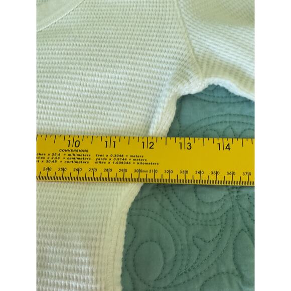 Saks Fifth Avenue Gray Waffle Knit Pure cotton V Neck Thermal Henley Med Beige - Picture 9 of 10